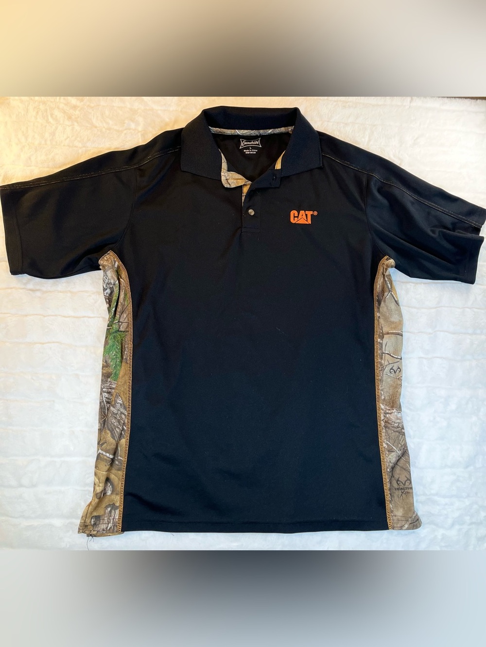 Gamehide CAT Caterpillar Men's Polo Shirt Large Black Camo Accent Performance
